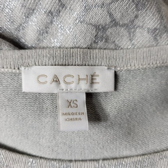 Cache gray silver animal print polka dot lightweight sweater knit top ladies XS - Picture 6 of 7